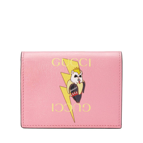 GUCCI/古驰 22新款 女士浅粉色皮革闪电Bananya印花按扣开合卡片夹卡包701009U5XAG5964