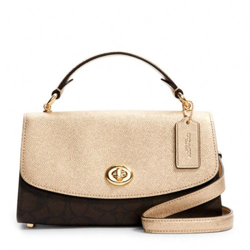 COACH/蔻驰 TILLY系列女士米色PVC/配皮中央拉链隔层旋锁封口斜挎包单肩包手提包女包 C1441IMS5V