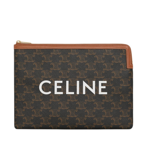 CELINE/赛琳 经典款 棕色小羊皮凯旋帆布小号拉链手拿包10D672BZQ.04LU