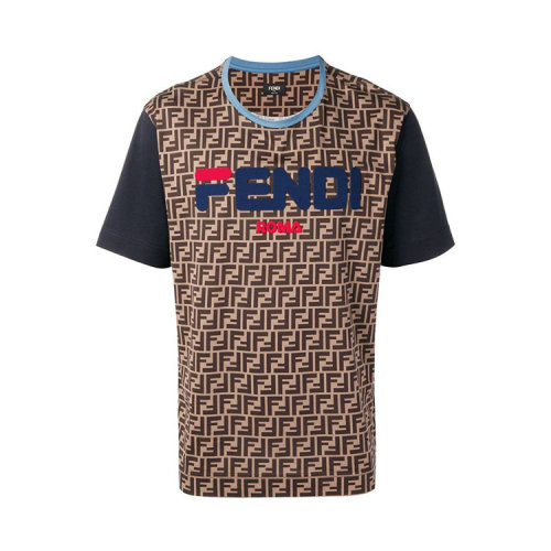 FENDI/芬迪  男装 经典双F 品牌字母LOGO 男士棕色棉质时尚圆领春夏短袖T恤 FY0936A65HF151X