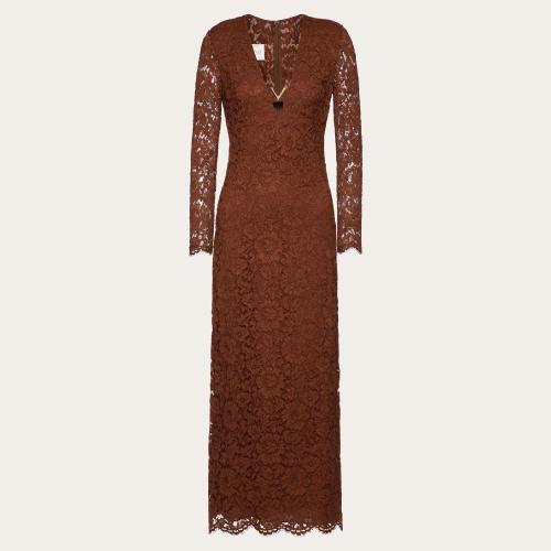  VALENTINO华伦天奴 22年秋冬 女士 连衣裙 ROBE MI-LONGUE EN HEA_VY LACE EXTENSIBLE 1B3VA07