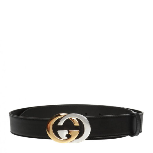 GUCCI/古驰 【20春夏新款】男士黑色牛皮互锁双色G板扣式皮带腰带 574807-0YA0X-1000