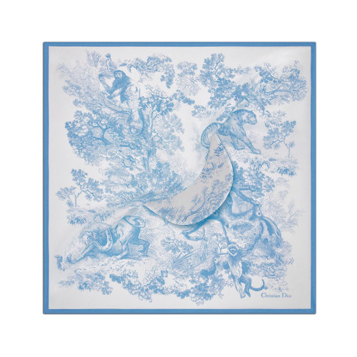 DIOR/迪奥 22年早春新款 女士象牙色/矢车菊色纯桑蚕丝茹伊印花遮阳帽21JOU150I602_C520