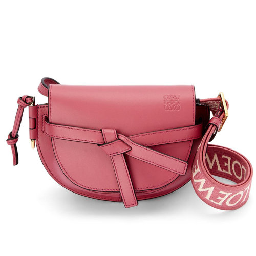 LOEWE/罗意威 22新款Gate Dual系列 女士迷你款梅花色小牛皮提花织物肩带翻盖开合单肩斜挎包A650N46X13-2823