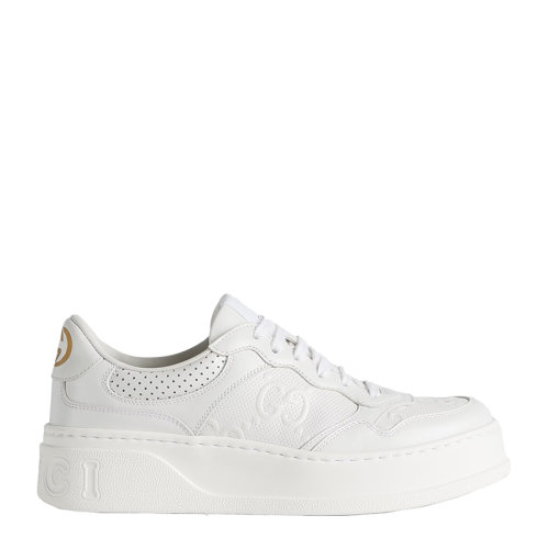 GUCCI/古驰      女士白色皮革GG压纹运动鞋6704081XL109014