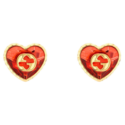 GUCCI/古驰 金色黄铜 GG心形水晶耳环648836J1D508132
