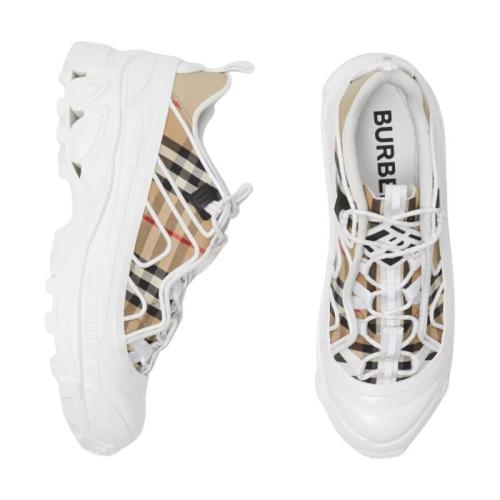  BURBERRY 22年秋冬 女士 Vintage 格纹棉质拼皮革 Arthur 运动鞋 80394401 预定商品1-3周发货