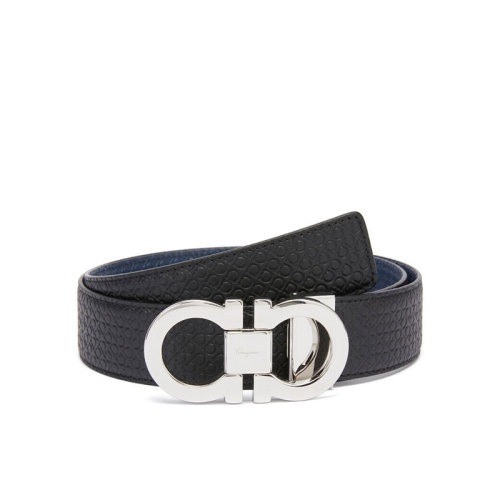 Salvatore Ferragamo/菲拉格慕 腰带男士牛皮可剪裁经典板扣皮带腰带 黑色深蓝色 679535/0714462