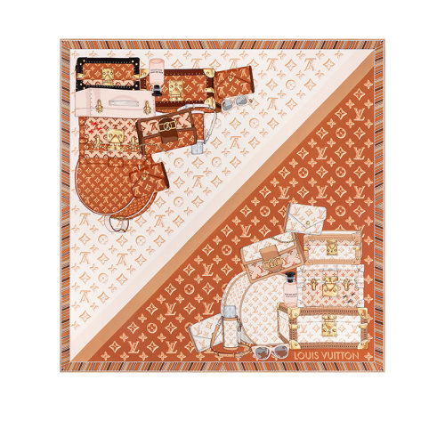 Louis Vuitton/路易威登 22年秋冬新款 Fall For You 70系列 女士白色/米色真丝行李箱图案方巾丝巾M77803