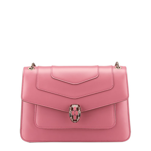 BVLGARI/宝格丽 SERPENTI FOREVER系列 女士中号粉色小牛皮翻盖蛇头链条单肩斜挎包291132