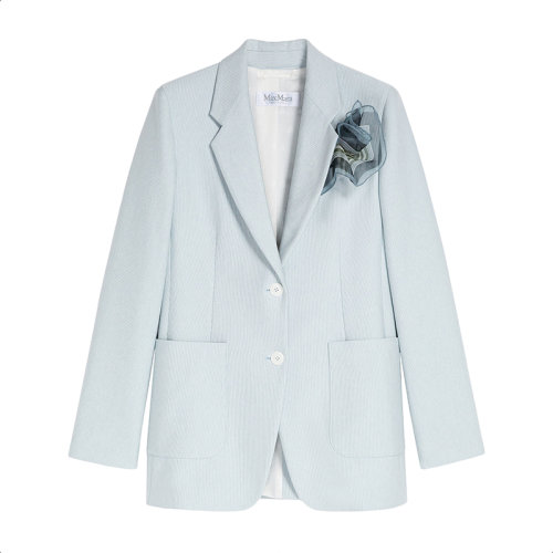 MaxMara/麦丝玛拉 22年早春新款 FOX系列 女士浅蓝色棉质混纺米勒风格西装外套夹克1911042106001