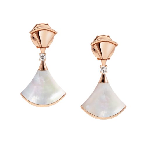 BVLGARI/宝格丽 DIVAS'DREAM经典款 白贝母18K金玫瑰金镶钻石耳坠 350740