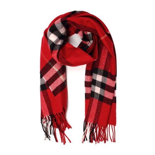 BURBERRY/博柏利 女士金属质感红色精纺格纹羊绒围巾围脖 3955674