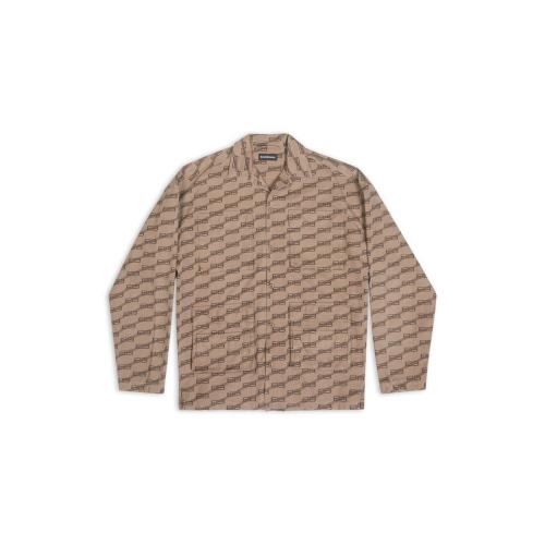  BALENCIAGA巴黎世家 22年秋冬 男士 长袖T恤 Mens Bb Monogram Cargo Shirt  in Beige 704390T