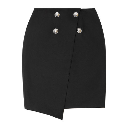 Balmain/巴尔曼 黑色 纽扣装饰不规则半身裙 春夏