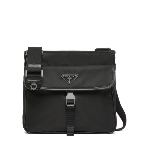 PRADA/普拉达      男士黑色再生尼龙Saffiano 皮革可调式编织尼龙带和皮革肩带链式口袋斜跨单肩包2VH119_2DMH_F0002_V_OOO