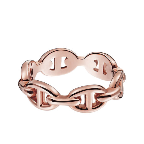 HERMES/爱马仕 经典Cha?ne d'Ancre Encha?née系列 小号18K金玫瑰金戒指指环H110025B