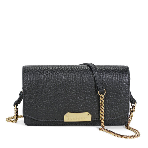 BURBERRY/博柏利 奥莱款  女士黑色翻盖斜挎包链条包单肩包女包 3970428