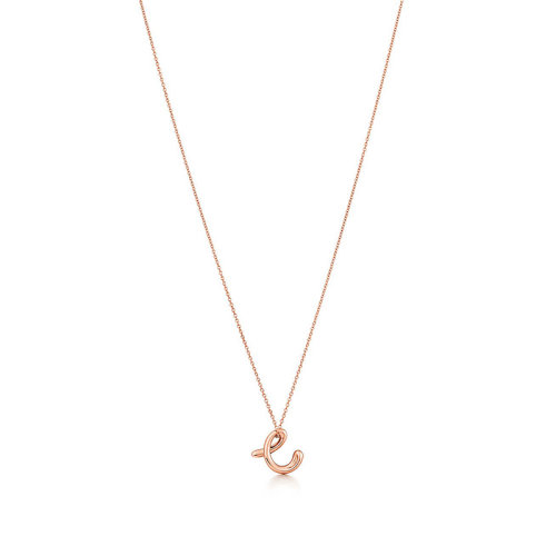 Tiffany & Co./蒂芙尼 Elsa Peretti系列 18K金玫瑰金C字母吊坠项链 29896801