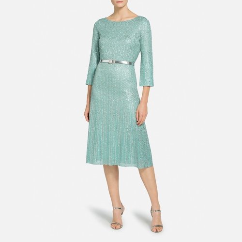 St.John/盛蔷蓝色金属感修身针织礼服女士连衣裙K1200K2