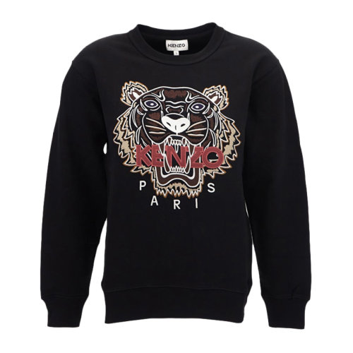 Kenzo/高田贤三 女士黑色棉质经典字母徽标虎纹刺绣装饰圆领长袖上衣卫衣运动衫套头衫 FB62SW8244XA-99