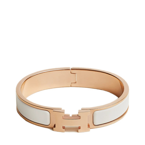HERMES/爱马仕 经典款Clic H系列 白色珐琅镀玫瑰金饰面H标识手镯H700001FO31