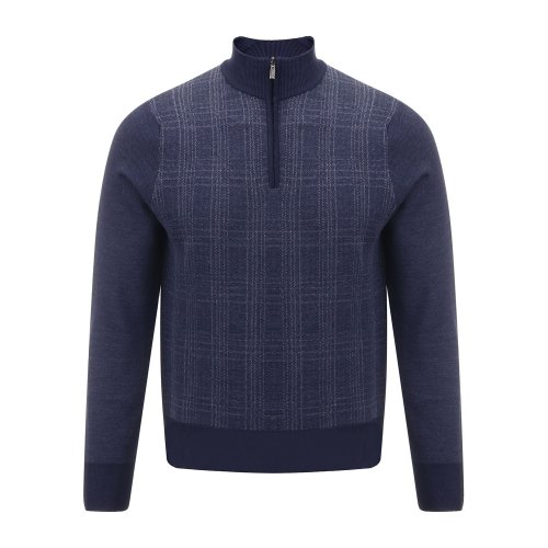 CANALI/康纳利 蓝色 男士高领拉链格纹针织衫 C0611-MK00600-300 18秋冬