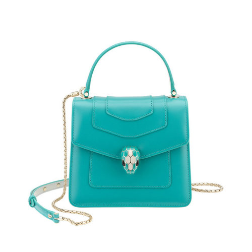 BVLGARI/宝格丽  女包 SERPENTI FOREVER系列 女士碧玉色皮质小号蛇头扣环链条单肩包手提包 288772