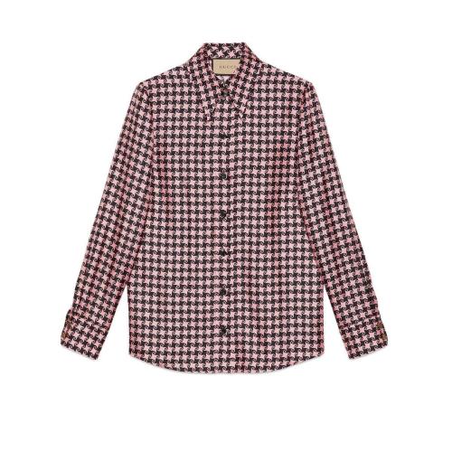  GUCCI古驰 22年秋冬 女士 方形G千鸟格真丝衬衫 675825 ZAH3U 5322 预定商品2-6周发货