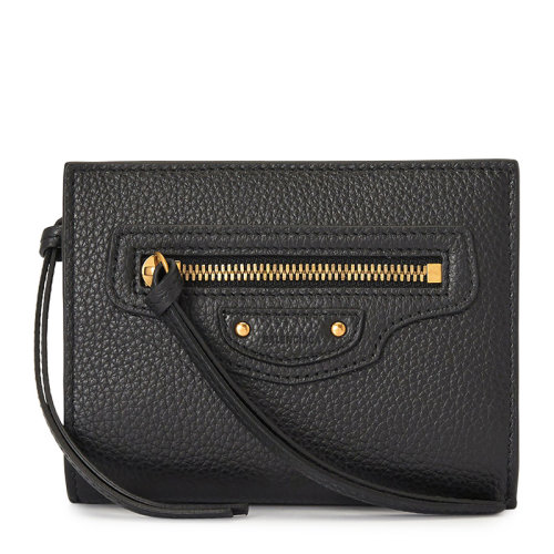 Balenciaga/巴黎世家 女士黑色小牛皮经典字母徽标压花拉链按扣开合短款双折钱夹钱包卡包女包 650846-15Y0I-1000