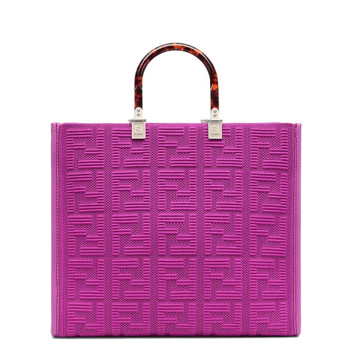 FENDI/芬迪 SUNSHINE系列 女士中号紫色FF布料玳瑁壳效果硬质树脂玻璃手柄单肩手提包8BH386AHWCF037T