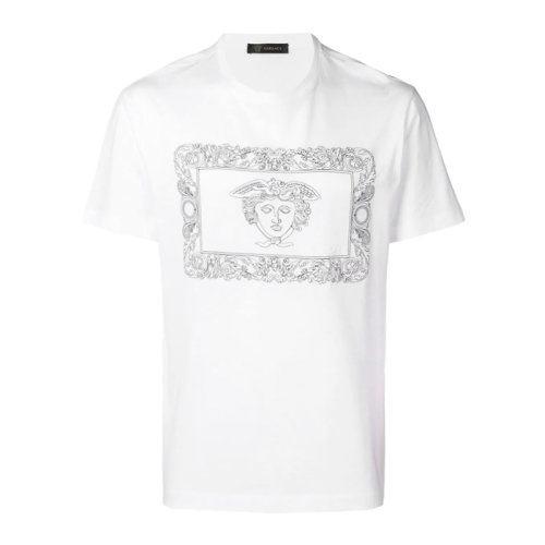 VERSACE/范思哲 男士白色棉质经典美杜莎头像印花装饰圆领上衣短袖T恤 A81881-A224589-A001