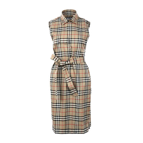 BURBERRY/博柏利22春夏格纹棉质衬衫式无袖女士连衣裙8048733