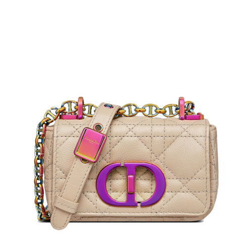 DIOR/迪奥 22新款CARO系列 女士超迷你款自然色藤格纹粒面牛皮革CD扣环单肩斜挎包S20224HPV_M116