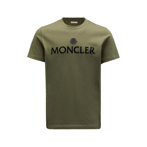 Moncler/蒙克莱 22年秋冬新款 男士橄榄绿色纯棉植绒印花Logo短袖T恤H20918C000078390T875