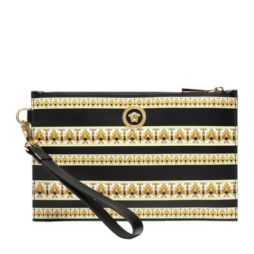 VERSACE/范思哲 男士拼色牛皮经典美杜莎头像Barocco印花装饰拉链开合手拿包手包腕包男包 DP84725-DVT5D-DNMOH