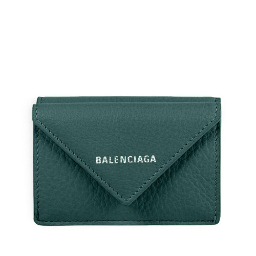 Balenciaga/巴黎世家 21新款 PAPIER系列 迷你深绿色小牛皮翻盖按扣钱包391446DLQ0N3045