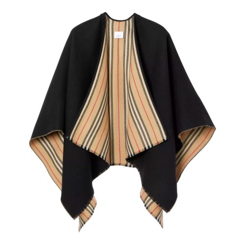 BURBERRY/博柏利 黑色图标条纹细节羊毛披肩80184961