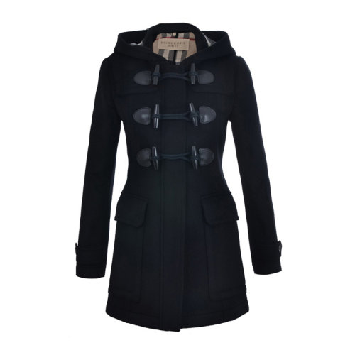 Burberry/博柏利  女装 服饰 黑色连帽羊毛牛角扣中长款时尚休闲 女士大衣外套 3887508