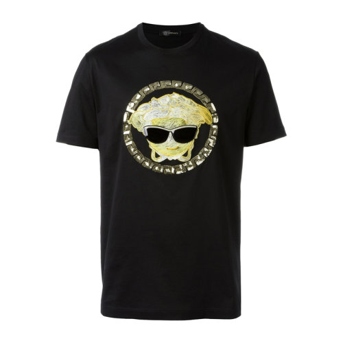 VERSACE JEANS/范思哲牛仔 男士黑色棉质经典字母徽标美杜莎头像印花装饰圆领短袖上衣T恤 A73823-A201952-A008