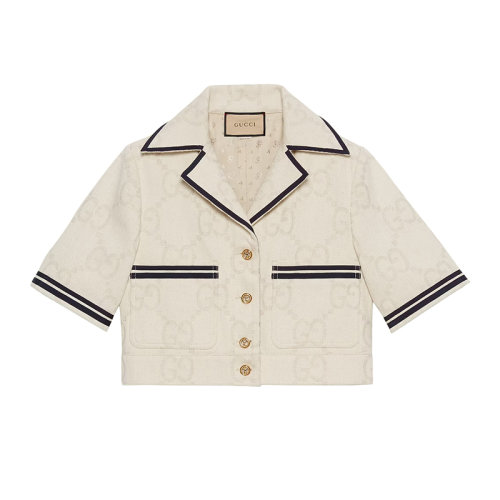 GUCCI/古驰 22年秋冬新款 女士象牙白色棉质混纺老花提花航海风外套夹克691840XDBX29207