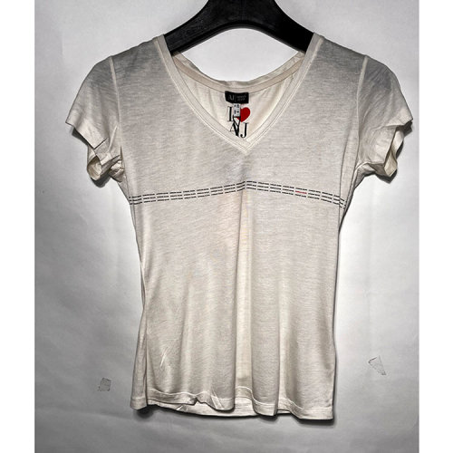 ARMANIJEANS/阿玛尼牛仔/白色女士短袖T恤（瑕疵折扣）