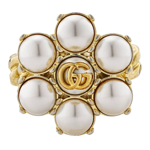 GUCCI/古驰 金属镀金 双G玻璃珠戒指 645671I46208078