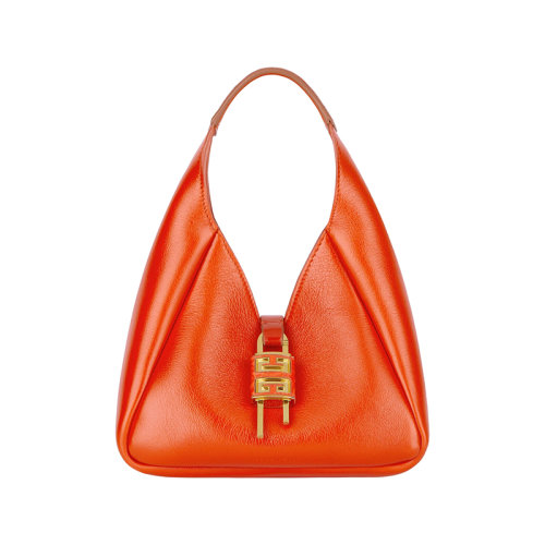 Givenchy/纪梵希 22新款 G-Hobo系列 女士橙色粒面小牛皮鳄鱼压纹皮革手柄金色饰面单肩腋下手提包BB50QNB1M2-801