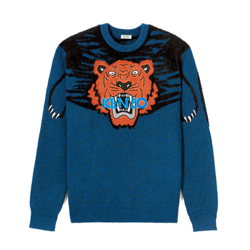 KENZO/高田贤三  凯卓男装 经典虎头图案 男士蓝色棉质时尚圆领秋冬针织衫/毛衣 F865PU2513XA.53