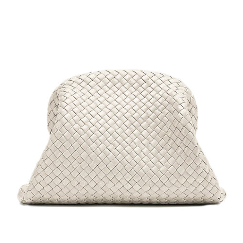 Bottega Veneta/葆蝶家 THE POUCH系列 粉笔白色小羊皮Intrecciato编织云朵包手拿包639296V01D09143