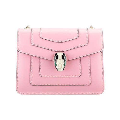 BVLGARI/宝格丽  Serpenti Forever系列 女士粉色小牛皮蛇头翻盖小号链条单肩斜挎包 287966