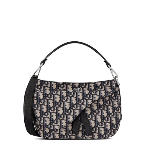 DIOR/迪奥 SADDLESOFT系列男士迷你老花色帆布粒面小牛皮单肩斜挎马鞍包1ADHO024YKY_H05E