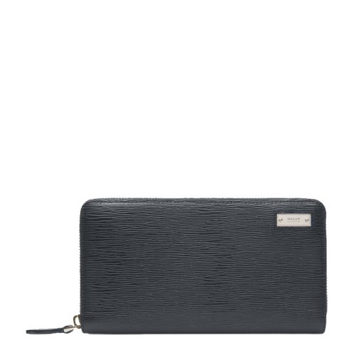 BALLY/巴利   男士深蓝色皮革拉链LOGO标识长款钱夹钱包