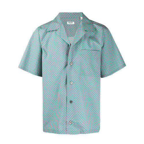 KENZO/高田贤三  凯卓男装 密集老虎头图案 男士混色棉质时尚百搭春夏短袖衬衫 FA55CH5291KJ.58